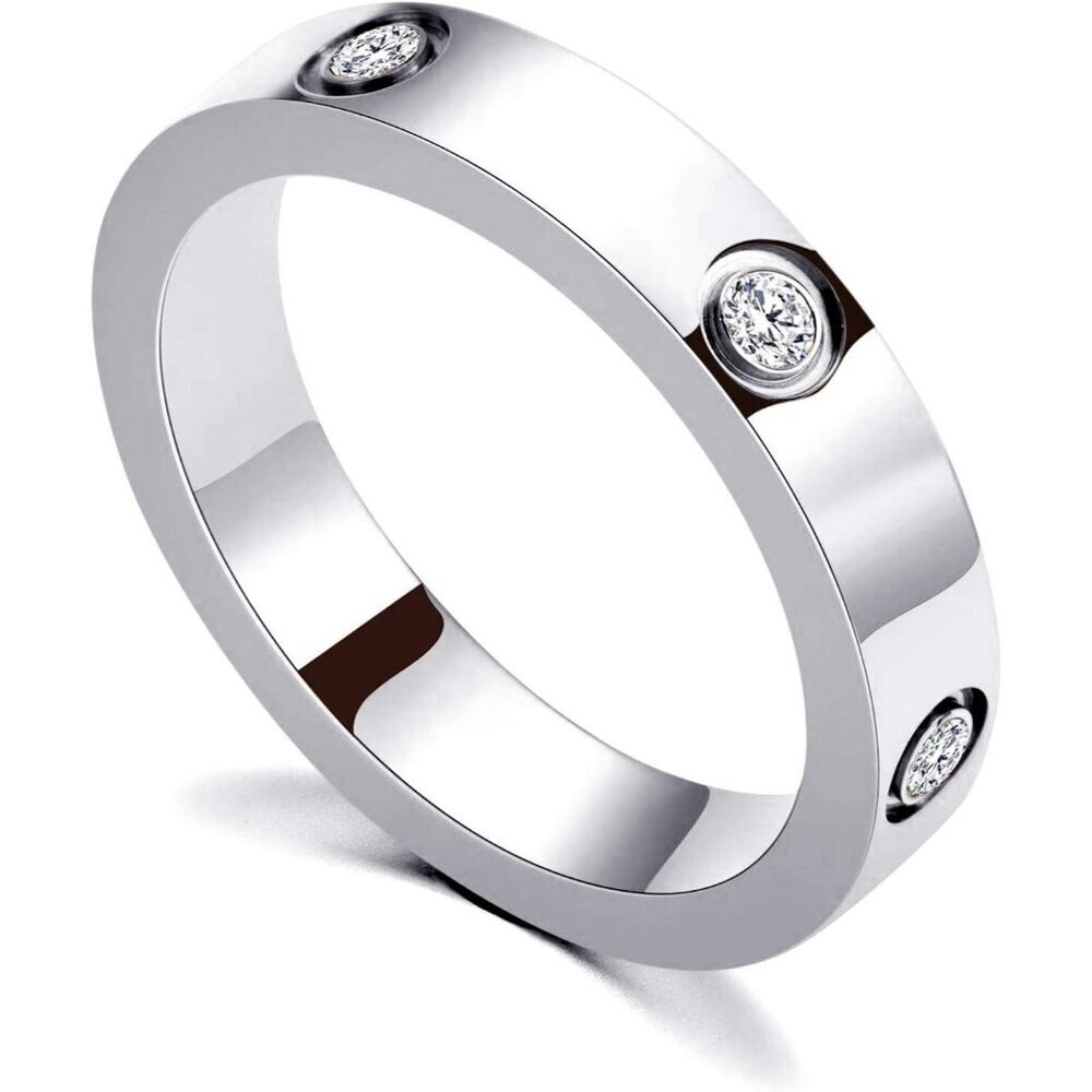 Women's 18K Silver Plated Stainless Steel Wedding Band Birthday Gift Jewelry - Picture 1 of 6